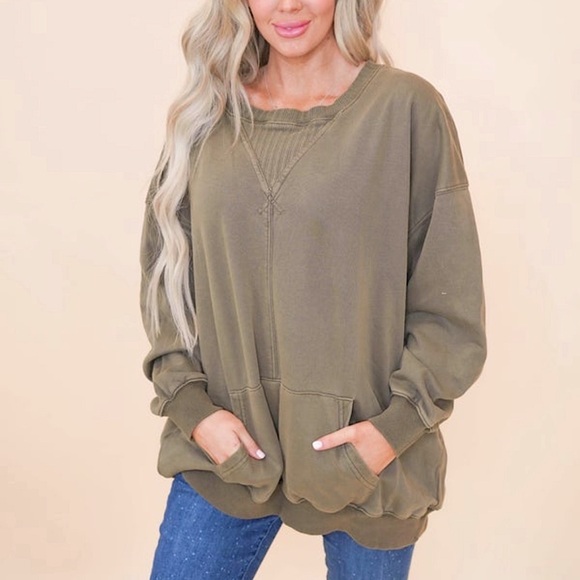 ☃️BOGO50%☃️🆕💜FANTASTIC FAWN: DUSTY LAVENDER Washed Sweater Kangaroo Pockets SM - Picture 6 of 8